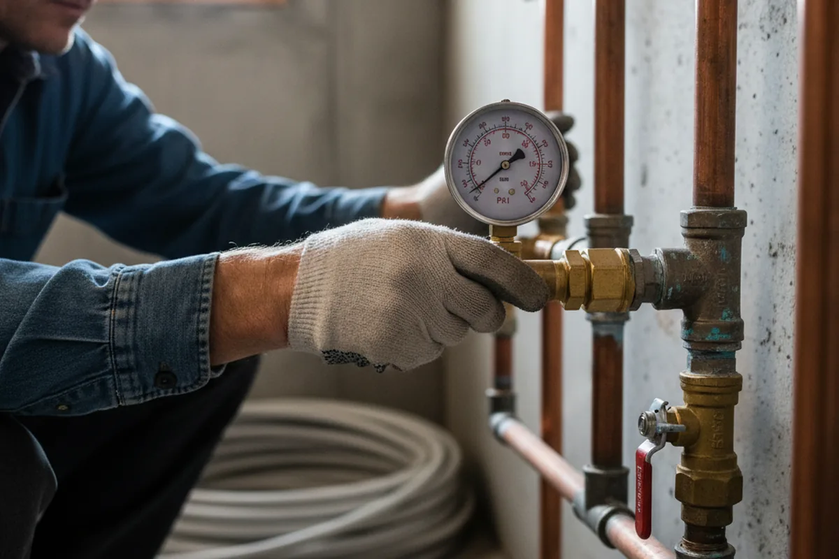Pressure testing a repaired line during Water Line Repair in Merced